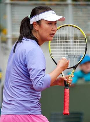 PARIS, May 29, 2013 -- Peng Shuai of China celebrates during the women s singles first round match at Roland Garros in Paris, France on May 29, 2013. 