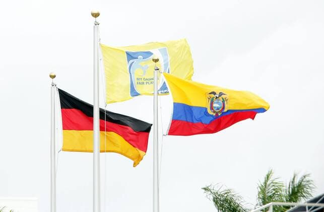 Fahnen der FIFA und beider Teams - Länderspiel Deutschland vs. Ecuador