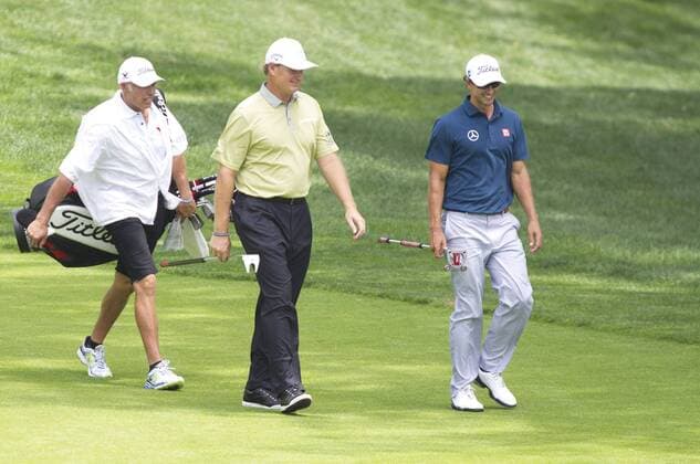 May 30, 2013: Adam Scott and Ernie Els walk up to the 9th hole during the first round of The Memorial Tournament at Muirfield Village Golf Club in Dublin, Ohio PGA Golf Herren 2013: The Memorial Tournament MAY 30 - ZUMAct5