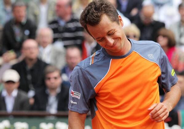 (130603) -- PARIS, June 3, 2013 (Xinhua) -- Germany s Philipp Kohlschreiber reacts during the men s singles fourth round match at the French Open tennis tournament in Paris, France, on June 3, 2013. (Xinhua Gao Jing) (SP)FRANCE-PARIS-TENNIS-FRENCH OPEN-MS- 