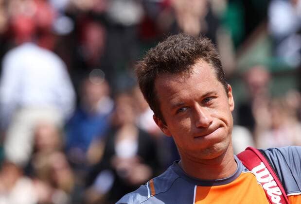 (130603) -- PARIS, June 3, 2013 (Xinhua) -- Germany s Philipp Kohlschreiber reacts during the men s singles fourth round match at the French Open tennis tournament in Paris, France, on June 3, 2013. (Xinhua Gao Jing) (SP)FRANCE-PARIS-TENNIS-FRENCH OPEN-MS- 