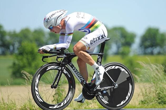Tony MARTIN ( GER Omega Pharma - Quick Step ) gewinnt überlegen das Einzelzeitfahren des Criterium du Dauphine 2013 - Aktion - quer - Event: Criterium du Dauphine 2013 - 4.Etappe: Villars-les-Dombes nach Parc des Oiseaux 32.5 km - Location: Frankreich - Europa - Datum: 05.06.2013