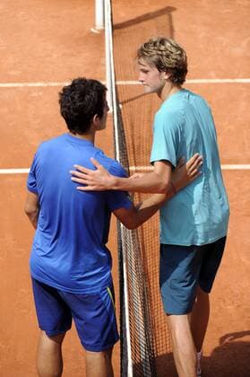 08.06.2013 Paris, France. Christian Garin of Chile and Alexander Zverev of Germany congratulate each other after their match in the Junior Boys Final of the French Open from Roland Garros. Garin of Chile won the final by a score of 6-4 and 6-1. xDavidxEmmx  ActionPlus11416638