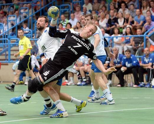 08.06.2013, xjhx, Handball HBL, TV Grosswallstadt - THW Kiel, v.l. Runar Karason (TV Grosswallstadt), Rene Toft Hansen (THW Kiel)