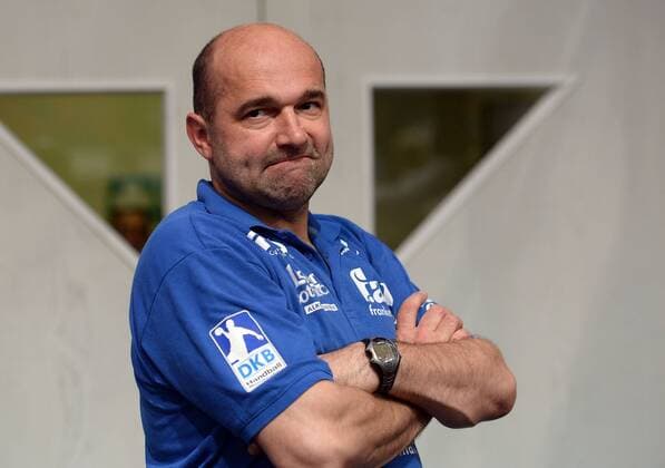 08.06.2013, xjhx, Handball HBL, TV Grosswallstadt - THW Kiel, v.l. Trainer Peter David (TV Grosswallstadt) enttäuscht, enttäuscht schauend, dissapointed