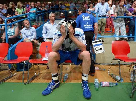 08.06.2013, xjhx, Handball HBL, TV Grosswallstadt - THW Kiel, v.l. Joakim Larsson (TV Grosswallstadt) enttäuscht, enttäuscht schauend, dissapointed