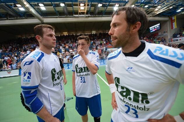 08.06.2013, xjhx, Handball HBL, TV Grosswallstadt - THW Kiel, v.l. David Graubner (TV Grosswallstadt), Patrick Schmidt (TV Grosswallstadt), Oliver Köhrmann (TV Grosswallstadt) enttäuscht, enttäuscht schauend, dissapointed