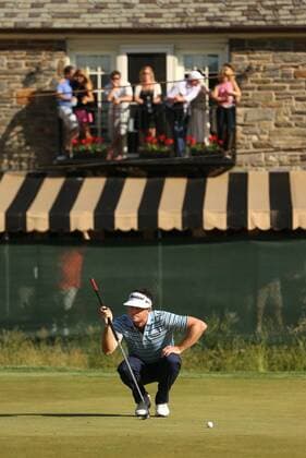 June 15, 2013 - Ardmore, PA, USA - Keegan Bradley lines up a putt on the 7th green during the third round of the 2013 U.S. Open at the Merion Golf Club East Course in Ardmore, Pennsylvania, on Saturday, June 15, 2013. U.S. Open, third round - ZUMAm67