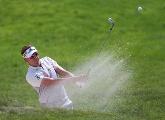 June 15, 2013 - Ardmore, PA, USA - Ian Poulter blasts out of a bunker on the 4th hole during the third round of the 2013 U.S. Open at the Merion Golf Club East Course in Ardmore, Pennsylvania, on Saturday, June 15, 2013. U.S. Open, third round - ZUMAm67