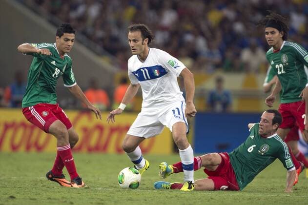 (L-R) Raul Jimenez (MEX), Alberto Gilardino (ITA), Gerardo Torrado (MEX), JUNE 16, 2013 - Football Soccer : FIFA Confederations Cup Brazil 2013 Group A match between Mexico 1-2 Italy at Estadio do Maracana in Rio de Janeiro, Brazil. NoxThirdxPartyxSales  (ptmb042717)