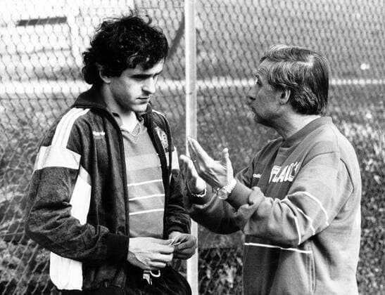 Michel Platini (li.) und Nationaltrainer Michel Hidalgo (beide Frankreich)