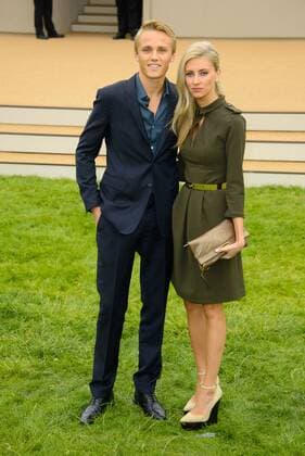 Burberry Prorsum Menswear Spring Summer 2014 Collection. Max Chilton with guest arrives for Burberry Prorsum Menswear Spring Summer 2014 Collection, Perks Field, Kensington Gardens, London, United Kingdom Tuesday, 18th June 2013 Picture by Chris Joseph i-Images ChrisxxJosephx xi-Images  IIM-0112-0030