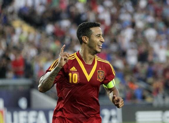 Final match of the U-21 European Cup played between Italy and Spain. In this picture, Thiago celebrates after scoring. xCARLOSxBARAJASx 