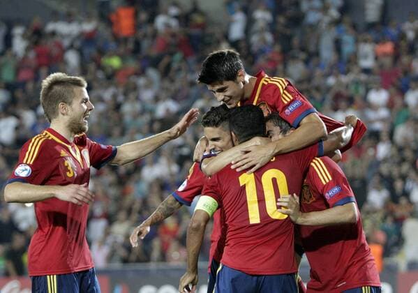 Final match of the U-21 European Cup played between Italy and Spain. In this picture, Spanish players celebration - Asier Illarramendi (L) xCARLOSxBARAJASx 