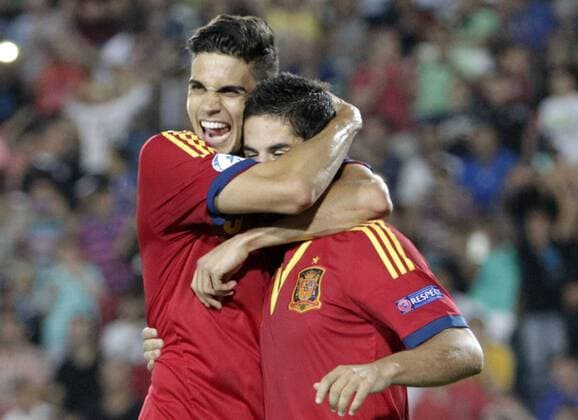 Final match of the U-21 European Cup played between Italy and Spain. In this picture, Isco and Bartra celebration. xCARLOSxBARAJASx 