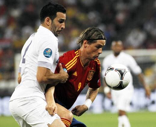 Quarter finals match of Euro 2012 football championships between Spain and France at Donbass Arena. In this picture, Adil Rami and France Torres. xJOSExANTONIOxSANZx 