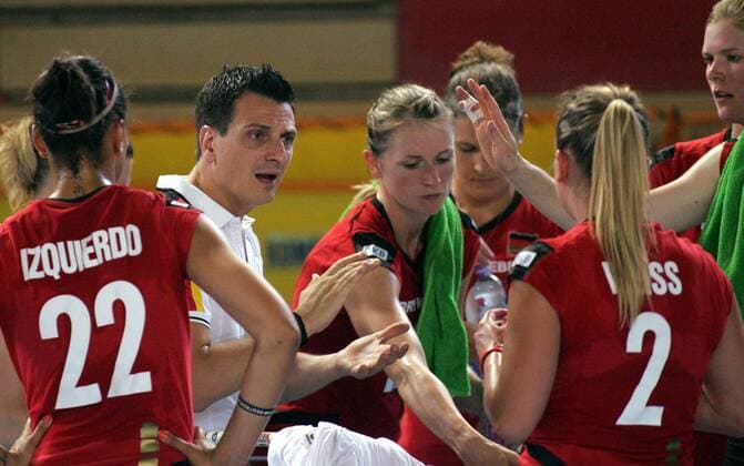 21.06.2013 Subotica - Israel-Germany CEV European League Women volleyball Giovanni Guidetti(2L) Germany head coach with Heike Beier(3L) and Anja Brandt(r) : 