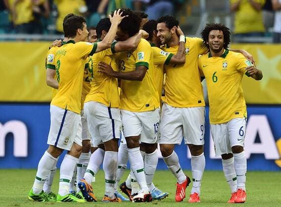 June 22, 2013 - Salvador, Bahia, Brazil - The Brazilian team , Fred, Marcelo, celebrating the score of DANTE during the match Between Brazil vs Italy at Arena Fonte Nova Stadium. Soccer 2013- Confederations Cup Brazil 2013 - Brazil vs Italy.  - ZUMAm11