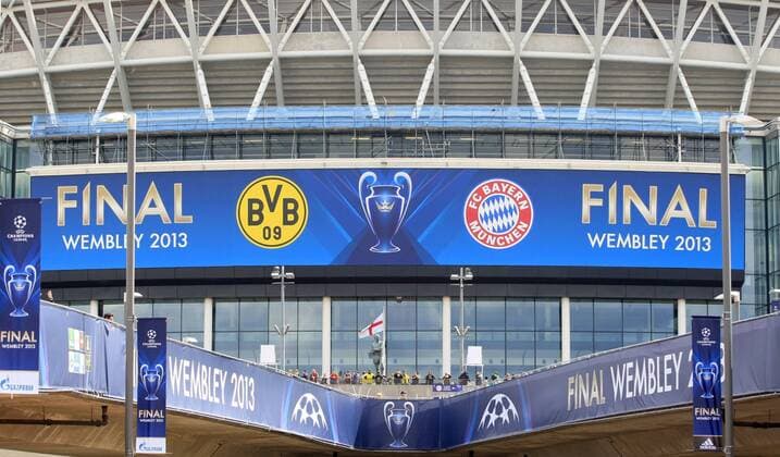 Close up view of the Champions league final between Borussia Dortmund and FC Bayern Munich, Wembley Stadium in London on May 25., 2013. Borussia Dortmund gegen FC Bayern München im Finale der Champions League in der Saison 2012 2013 am 25. Mai 2013.