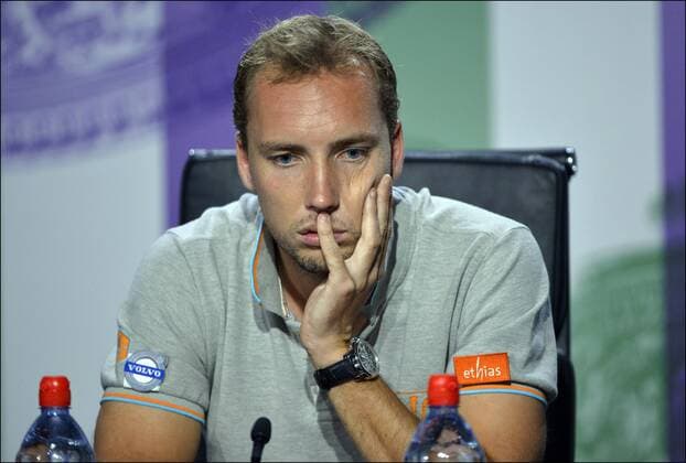 Steve Darcis ( Belgique ) TENNIS : Conference de Presse Steve Darcis - Londres - 26 06 2013 Steve Darcis of Belgium pictured during his pressconference annoncing his withdraw of the championships Wimbledon 2013 - PicturebyPhilippeCrochet PhotoNews 