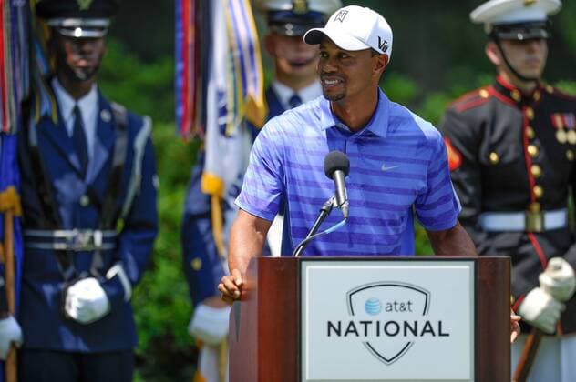 June 26, 2013 - Pro golfer Tiger Woods speaks to the crowd at the opening ceremonies during Pro-Am play at Congressional Country Club in Bethesda MD. Golf 2013: AT&T National Pro-Am JUN 26 - ZUMAcjm