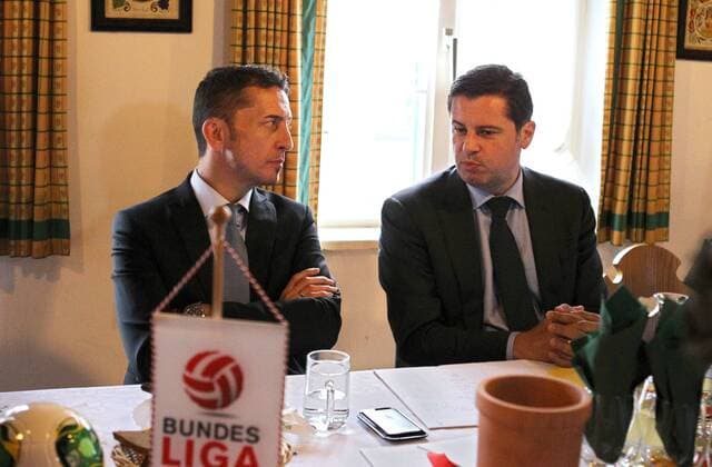 FUSSBALL - Bundesliga Medien-Stammtisch WIEN,AUSTRIA,26.JUN.13 - FUSSBALL - tipp3 Bundesliga powered by T-Mobile, Medienstammtisch. Bild zeigt Vorstand Georg Pangl (Bundesliga) und Christian Seifert (DFL). 