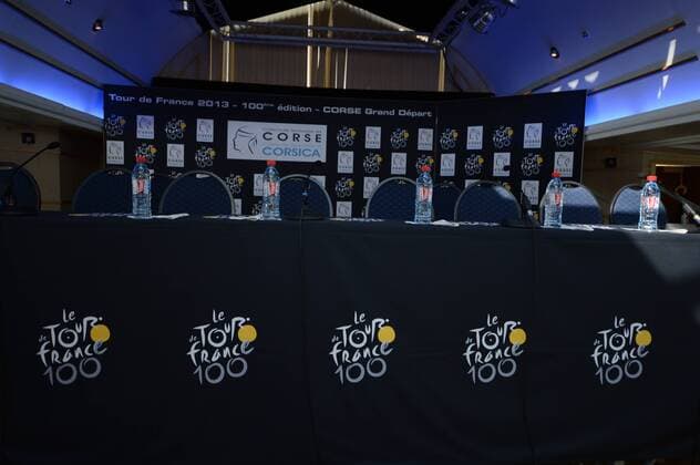 Tour de France 2013. Korsika, Porto Vecchio. Pressekonferenz an Bord einer Fähre der Corsica Ferries. 