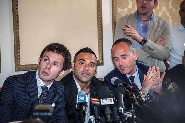 June 27, 2013 - Palermo, Italy - The top player of Palermo, Fabrizio Miccoli, investigated over alleged extortion, apologizes and breaks down in tears during the press conference, in Palermo, Sicily, on June 27, 2013.....Photo: AntonioxMelita NurPhoto Italy: Miccoli apologizes and breaks down in tears  - ZUMAn23