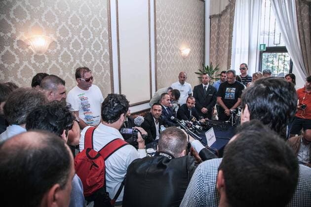June 27, 2013 - Palermo, Italy - The top player of Palermo, Fabrizio Miccoli, investigated over alleged extortion, apologizes and breaks down in tears during the press conference, in Palermo, Sicily, on June 27, 2013.....Photo: AntonioxMelita NurPhoto Italy: Miccoli apologizes and breaks down in tears  - ZUMAn23