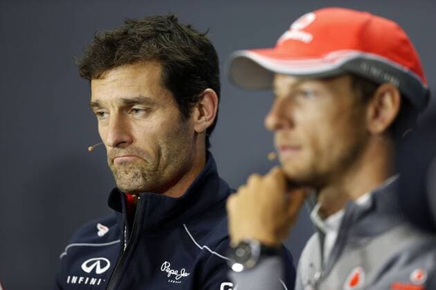 Motorsports: FIA Formula One World Championship 2013, Grand Prix of Great Britain, 2 Mark Webber (AUS, Infiniti Red Bull Racing), 5 Jenson Button (GBR, Vodafone McLaren Mercedes), xHOCHxZWEIx