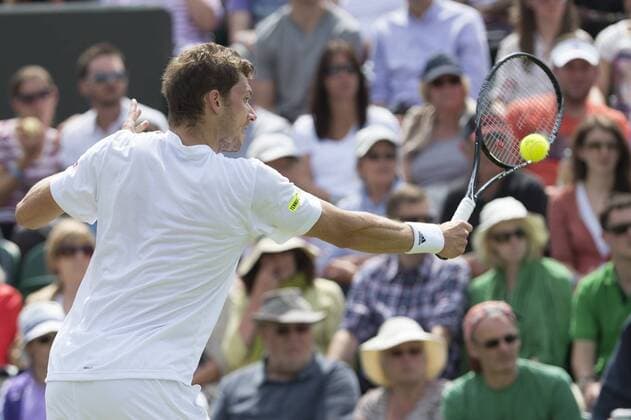 Tennis: Wimbledon Championship 2013, Daniel Brands of Germany in action during his Gentlemen s Singles second round match of Czech Republic on day four of the Wimbledon Lawn Tennis Championships at the All England Lawn Tennis and Croquet Club on June 27, 2013 in London, England. xKirstenxHolstx xHOCHxZWEIx
