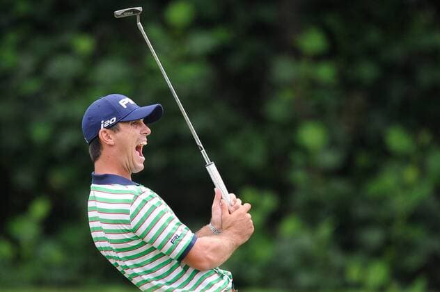 June 27, 2013 - Billy Horschel reacts after just missing a birdie putt on hole sixteen during opening round play at the AT&T National at Congressional Country Club in Bethesda MD. Golf 2013: AT&T National JUN 27 - ZUMAcjm