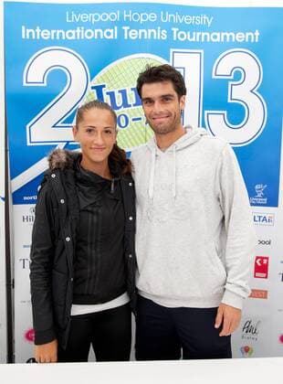 PROPAGANDA20130620 Tennis: Liverpool International Tennis Tournament 2013, Alexandra Cadantu and Pablo Andujar during a press conference on Day One at the Liverpool Hope University International Tennis Tournament at Calderstones Park. (Hinweis: Verwendung nur in Deutschland, Österreich oder Schweiz - only Germany, Austria and Switzerland) xHOCHxZWEIx xPropagandax 