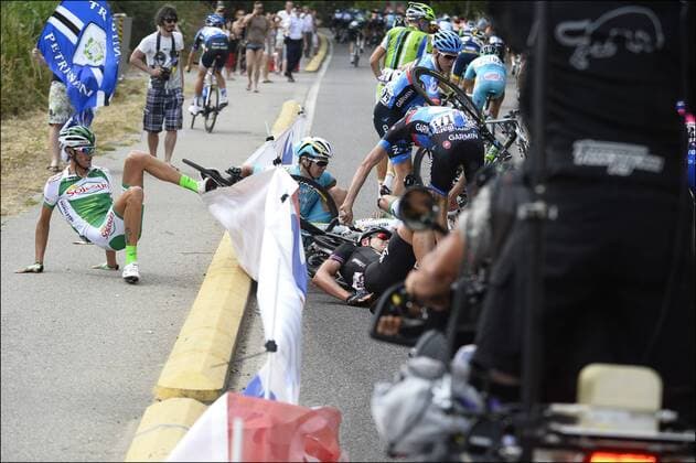 BASTIA, FRANCE - JUNE 29: A crash with Ian Stannard (Great Britain Team Sky) Tour de France 2013 - Etape 1 - Porto Vecchio Bastia - 29 06 2013 Photonews Panoramic 