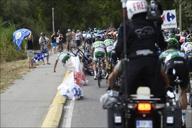 BASTIA, FRANCE - JUNE 29: A crash Tour de France 2013 - Etape 1 - Porto Vecchio Bastia - 29 06 2013 Photonews Panoramic 