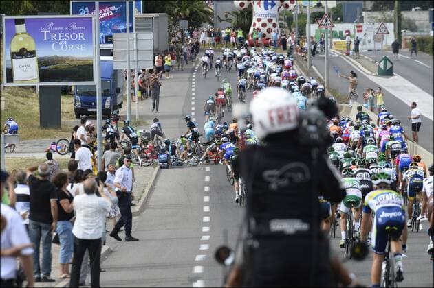 BASTIA, FRANCE - JUNE 29: A crash in the peleton Tour de France 2013 - Etape 1 - Porto Vecchio Bastia - 29 06 2013 Photonews Panoramic 