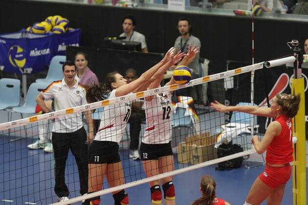 Christiane FÜRST und Heike BEIER (DEU) Deutschland - Serbien, Frauen Volleyball European League, Hamburg CU Arena 30.06.13 Sportlerin Deutschland Volleyballspielerin Hamburg DVV EP_alf