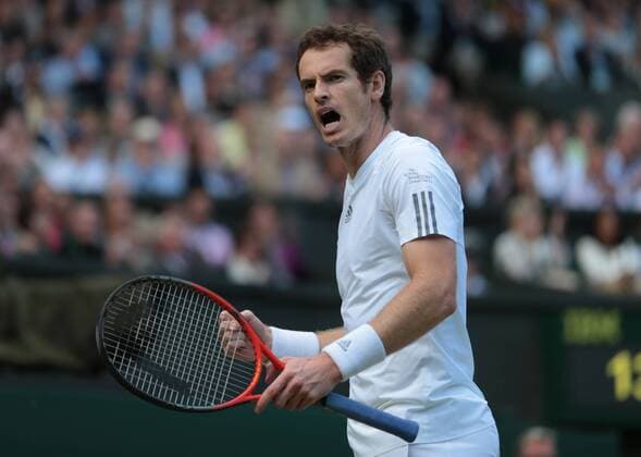 Great Britain s Andy Murray celebrates in his match against Spain s Fernando Verdasco on day nine of the 2013 Wimbledon Championships in London on July 03, 2013.  LON2013070304