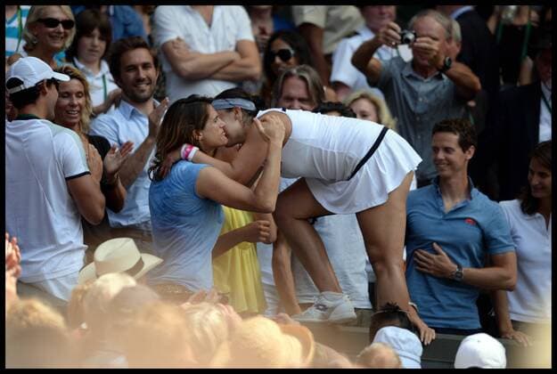 France s Marion Bartoli speaks to Amelie Mauresmo after winning her first Grand Slam title in the Women s Final at the Wimbledon Tennis Championships The All England Lawn Tennis Club, Wimbledon, United Kingdom Saturday, 6th July 2013 AndrewxParsonsx xi-Images  IIM-0190-0043