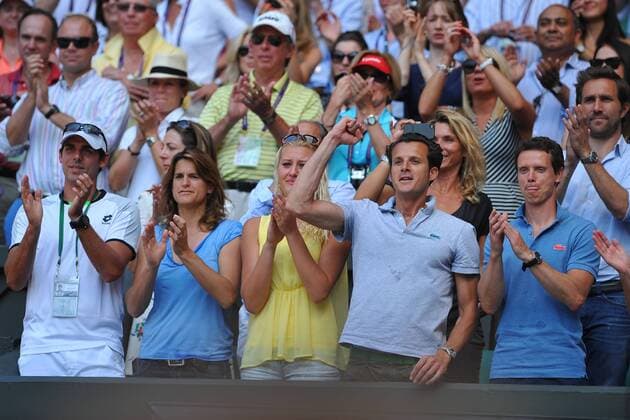 clan de Marion Bartoli (Fra) with Amelie Mauresmo, Thomas Drouet, Kristina Mladenovic, Nicolas Perotte and Antonin Mouchet TENNIS : Wimbledon 2013 - 06 07 2013 TennisMagazine Panoramic 