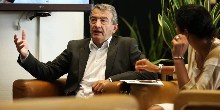 FRANKFURT AM MAIN, GERMANY - JULY 07: DFB President Wolfgang Niersbach (L) and Steffi Jones (R) attend the Germany women s national team departure to Sweden at Frankfurt Airport on July 7, 2013 in Frankfurt am Main, Germany. Local Caption Wolfgang Niersbach; Steffi Jones