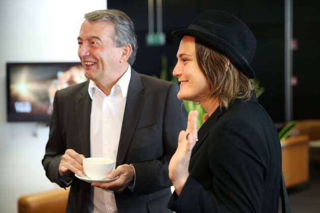 FRANKFURT AM MAIN, GERMANY - JULY 07: DFB President Wolfgang Niersbach (L) and Nadine Angerer (R) attend the Germany women s national team departure to Sweden at Frankfurt Airport on July 7, 2013 in Frankfurt am Main, Germany. Local Caption Wolfgang Niersbach; Nadine Angerer
