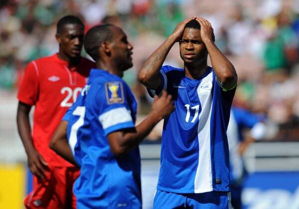 07 July 2013: Forward Kevin Parsemain (17) of Martinique reacts after missing a shot on goal during the CONCACAF Gold Cup soccer match between Canada and Martinique at the Rose Bowl in Pasadena, ca. SOCCER: JUL 07 CONCACAF Gold Cup - Canada v Martinique Icon0071307072367 EDITORIAL USE ONLY