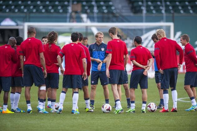 July 8, 2013 - Portland, Oregon, USA - US national team coach Jurgen Klinsmann (middle) coaches his team the day before meeting Belize in CONCACAF Gold Cup play. Held every two years, the CONCACAF Gold Cup is the main association football competition of the men s national football teams governed by CONCACAF, determining the regional champion of North America, Central America, and the Caribbean. This year the Gold Cup is hosted in the United States across the country and the championship game to be held in Chicago, IL. CONCACAF Gold Cup  - ZUMA Cu