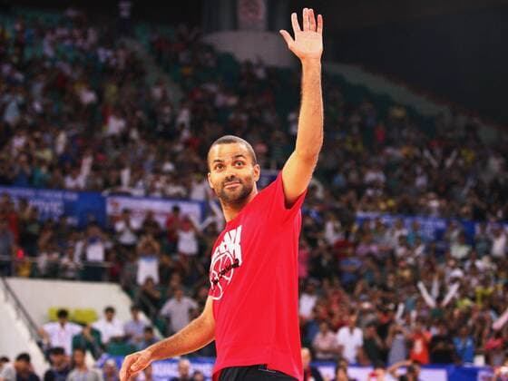 GUANGZHOU, CHINA - JULY 09: (CHINA OUT) Tony Parker of San Antonio Spurs appears at Tianhe Sports Center prior to the Stankovic Continental Cup final match between China and Argentina on July 9, 2013 in Guangzhou, Guangdong Province of China.  CFP441730512 