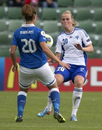 Sweden 20130710 Halmstad Örjans vall UEFA Women s EURO 2013 Italy vs Finland Raffaella Manieri Italy Annica Sjölund Finland KP0500001 