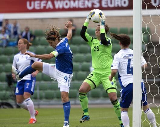 Sweden 20130710 Halmstad Örjans vall UEFA Women s EURO 2013 Italy vs Finland Tinja-Riikka Korpela Finland Patrizia Panico Italy KP0500001 