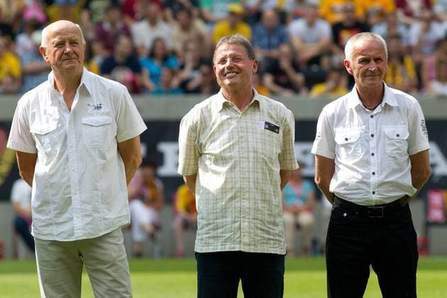 Hans Jürgen Kreische, Frank Richter, Reinhard Häfner (v.li.,DDR,Deutschland) Europacup Helden von 1971 - Testspiel Saison 2013-14 Dynamo Dresden vs. Ajax Amsterdam im glücksgas Stadion in Dresden - Deutschland, Fußball, Mann, Männer, 06.07.2013