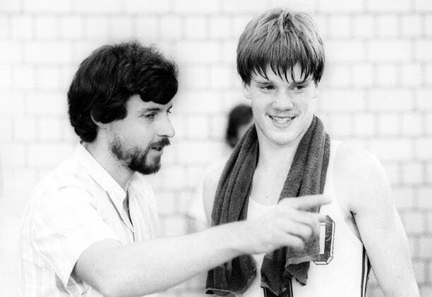 EuroBasket 2022, DBB, Historie, EM - Historie Junioren-EM Spiel BR Deutschland - Griechenland - Peter Zechmeister (li.) und Jan Villwock (beide BRD)
