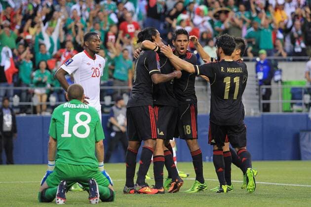 SEATTLE, July 11, 2013 - Mexico s players celebrate after scoring during the Gold Cup 2013 match between Mexico and Canada in Seattle, the United States, on July 11, 2013. (Xinhua Alfredo Lopez Jam Media) (itm) (sp) (SP)US-SEATTLE-SOCCER-GOLD CUP-MEXICO VS CANADA 